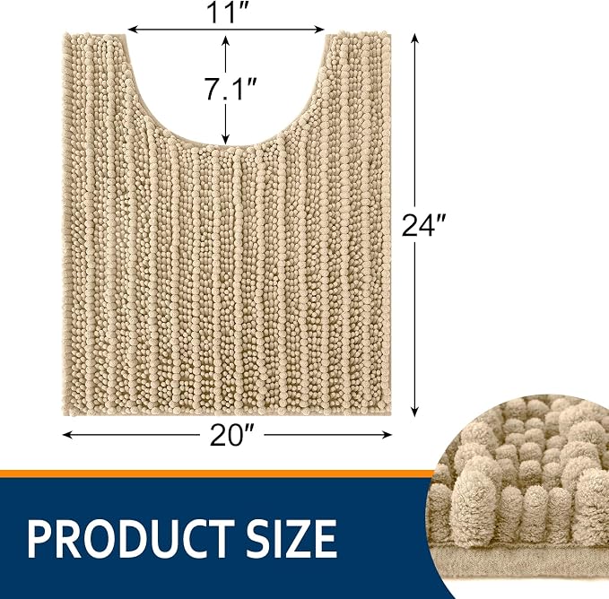 Smiry Bathroom Toilet Rugs U Shaped 24X20, Chenille Bath mats for Toilet | Beige Extra Soft Absorbent Non Slip Rubber Backing Contour Bath Rugs for Toilet, Machine Washable Contoured Bath Mats