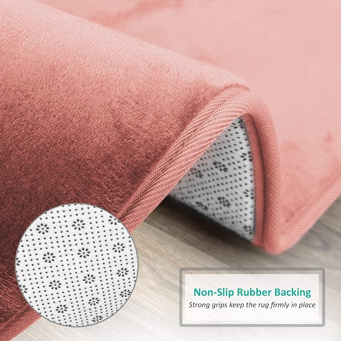 Clara Clark Bathroom Rugs, Velvet Memory Foam Bath Mat, Non-Slip, Machine Washable Bath Rugs - Dries Quickly, Ultra Soft Plush Bath Mats for Bathroom, 20 x 32, Misty Rose
