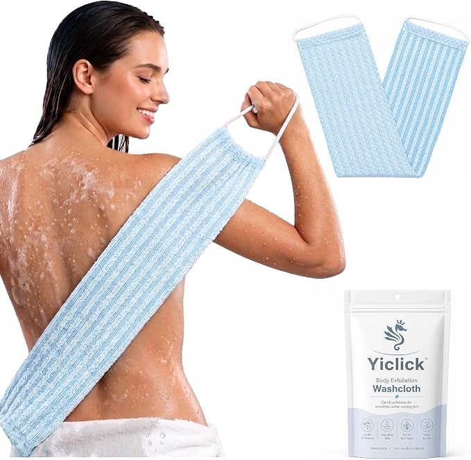 Dual-Textured Exfoliating Washcloth Towel - Back Scrubber for Use in Shower Bath, Exfoliating Body Scrubber Exfoliator, Japanese Exfoliate Loofah Lufa Sponge Wash Cloth for Women Men