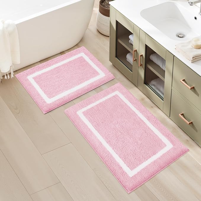 HOMEIDEAS Light Pink Bathroom Rugs Sets 2 Piece 20" x 32" + 16" x 24" | Super Soft and Absorbent Microfiber Tufted Bath Mats, Non-Slip and Machine Washable for Bathroom, Shower, Tub