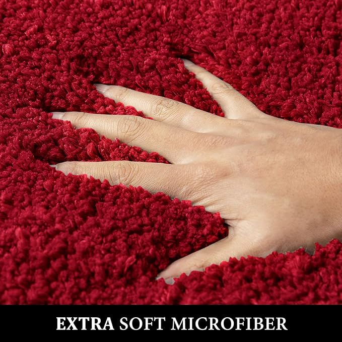 MIULEE Red Bathroom Rugs Set 2 Piece Soft Bath Mats 20x20+20x32 Inch | Absorbent Microfiber Bath Mat and U-Shaped Toilet Rug, Non Slip, Quick Dry, for Bathroom Floor Tub Showers, Machine Washable