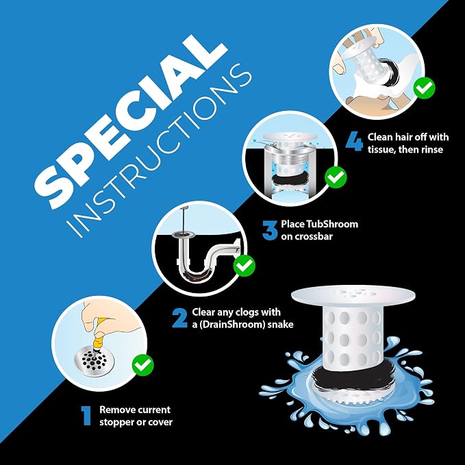 TubShroom Bathtub Drain Hair Catcher – In-Drain Tub Strainer & Clog Prevention Protector, Fits Standard 1.4”–1.75” Tub Drains, Easy Clean, Captures Human & Pet Hair out of Sight (Clear)