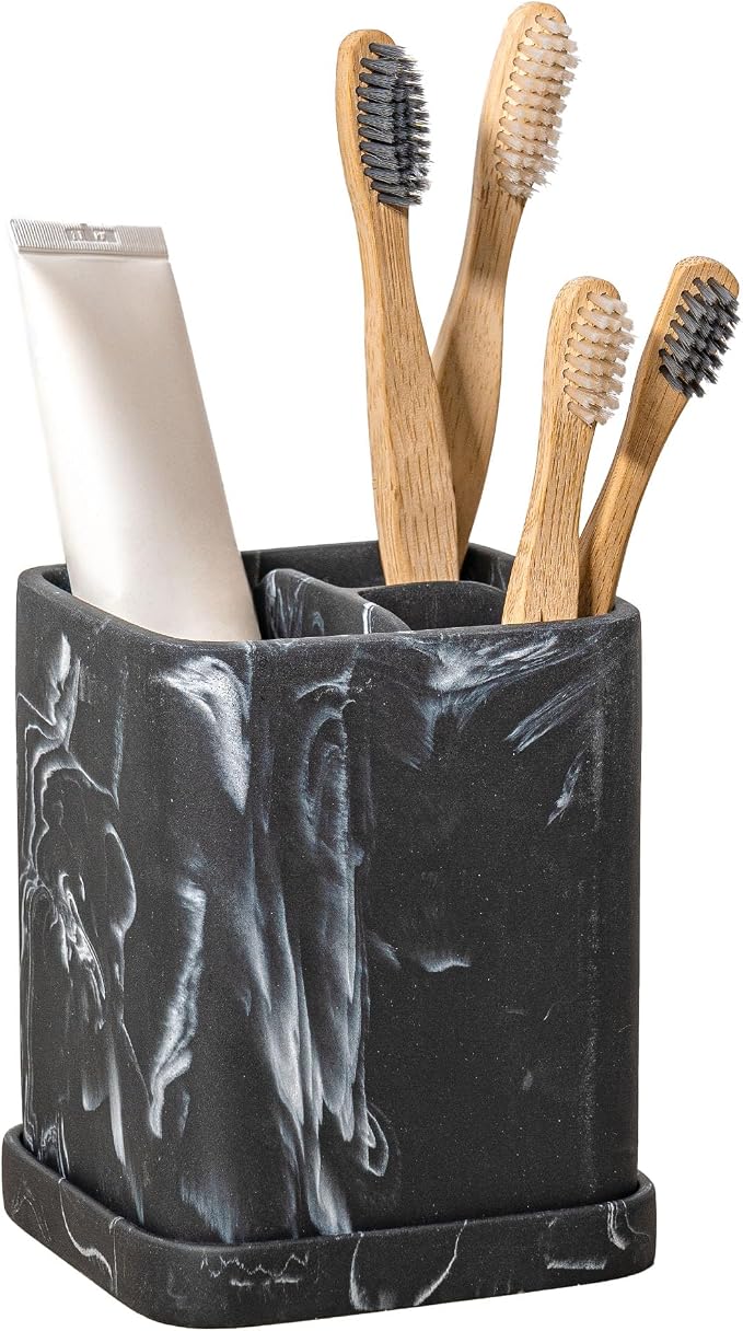 zccz Toothbrush Holder, Countertop Marble Look Electric Toothbrush Toothpaste Makeup Brush and Razor Holder Stand Bathroom Organizer with Detachable Tray