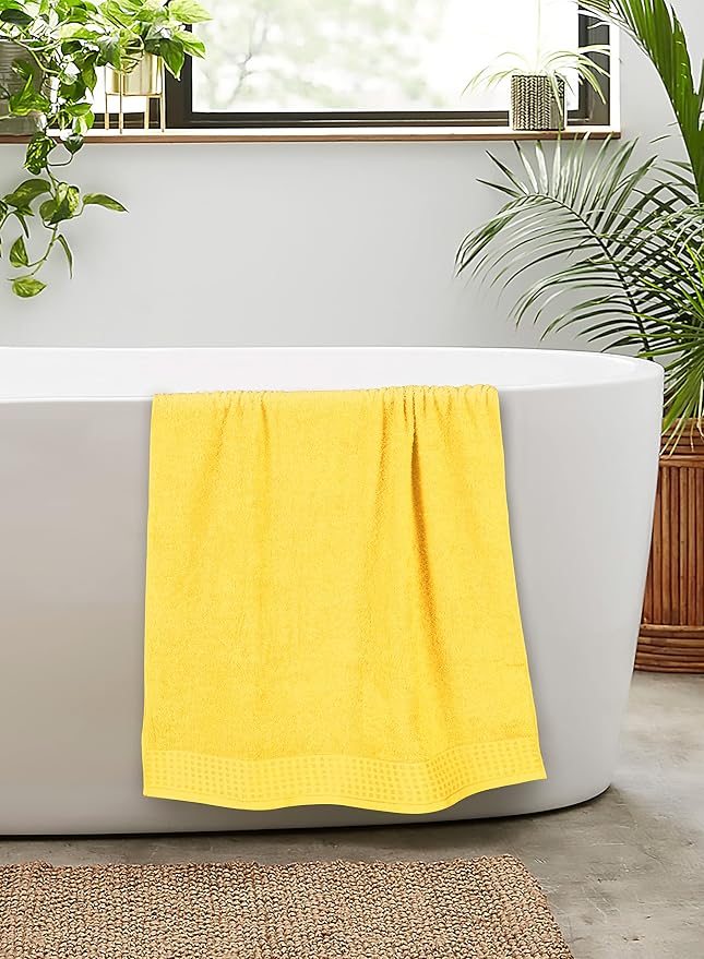 GLAMBURG 100% Cotton 2 Pack Oversized Bath Towel Set 28x55 Inches, Ultra Soft Highly Absorbant Compact Quickdry & Lightweight Large Bath Towels, Ideal for Gym Travel Camp Pool - Lime Yellow