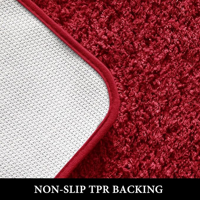 MIULEE Red Bathroom Rugs Set 2 Piece Soft Bath Mats 20x20+20x32 Inch | Absorbent Microfiber Bath Mat and U-Shaped Toilet Rug, Non Slip, Quick Dry, for Bathroom Floor Tub Showers, Machine Washable
