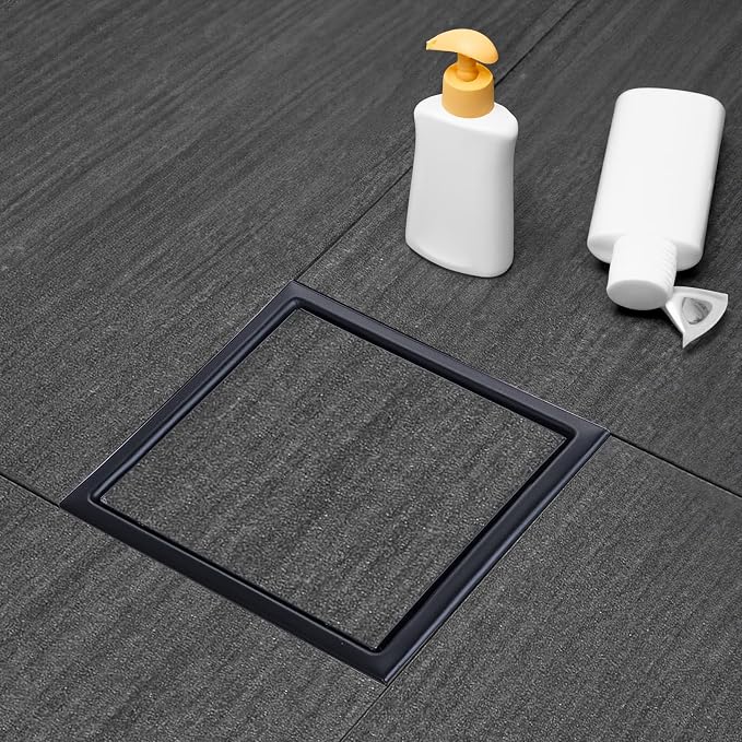 Linear Shower Drain, 6 in Shower Drain with Tile Insert 2-in-1 Panel, Brushed 304 Stainless Steel Shower Drain, Linear Drain with Hair Strainer and Adjustable Feet