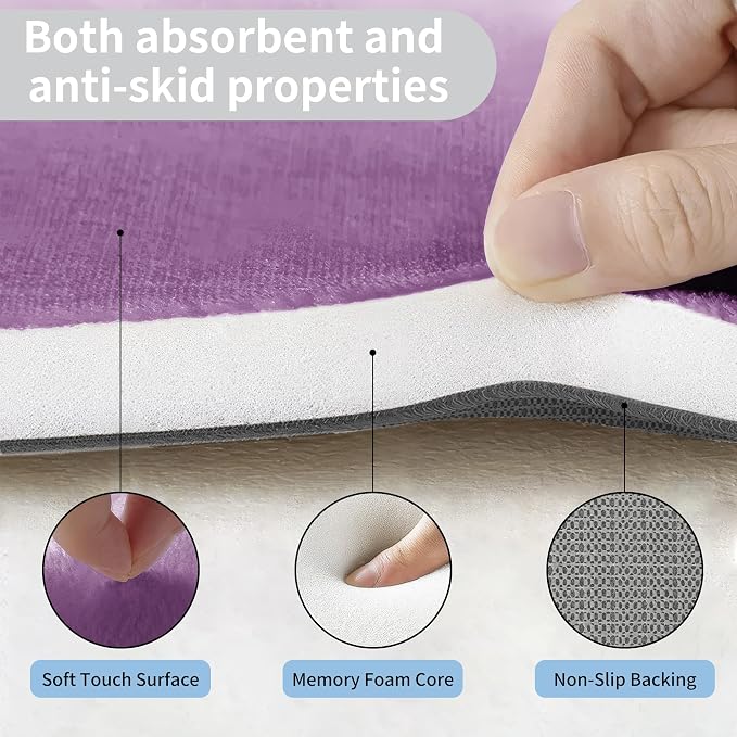 Cupic Cupid Memory Foam Bath Mat 24"×36", Non Slip Bathroom Rugs, Purple | Soft Touch, Cushioned Comfort, Non Slip Bathroom Mat, Super Absorbent & Quick Dry, Machine Washable for Shower, Tub & Vanity