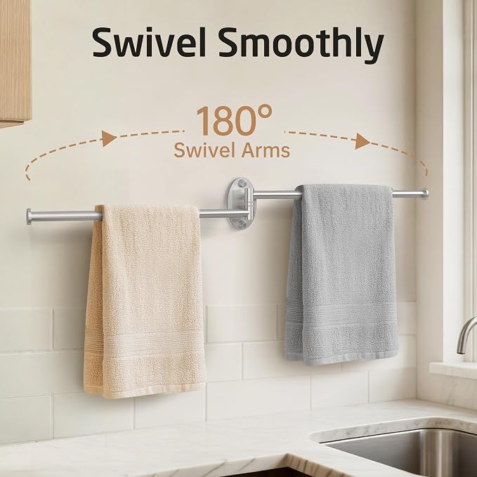 KES Kitchen Swivel Towel Bar 15-Inch, Swivel Towel Rack for Dish Towel, Double Towel Bar 2-Arm Wall Mounted, SUS 304 Stainless Steel, Brushed Finish, A2106S40-2
