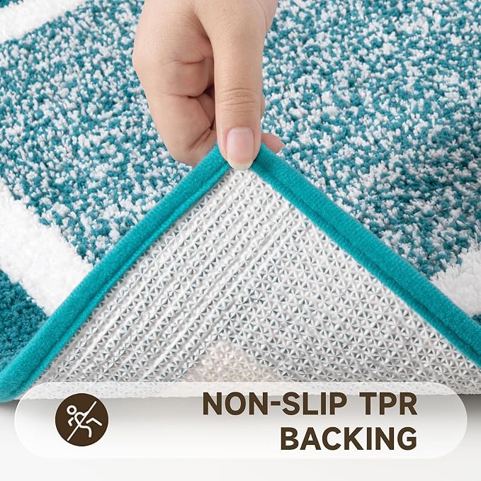 Pauwer Bathroom Rugs Set 5 Piece, Non Slip Microfiber Bath Mat, Aqua Blue | Washable Bathroom Mat with U Shaped Toilet Rug, Long Shower Runner, Toilet Lid Cover, Quick Dry Absorbent Plush Floor Carpet