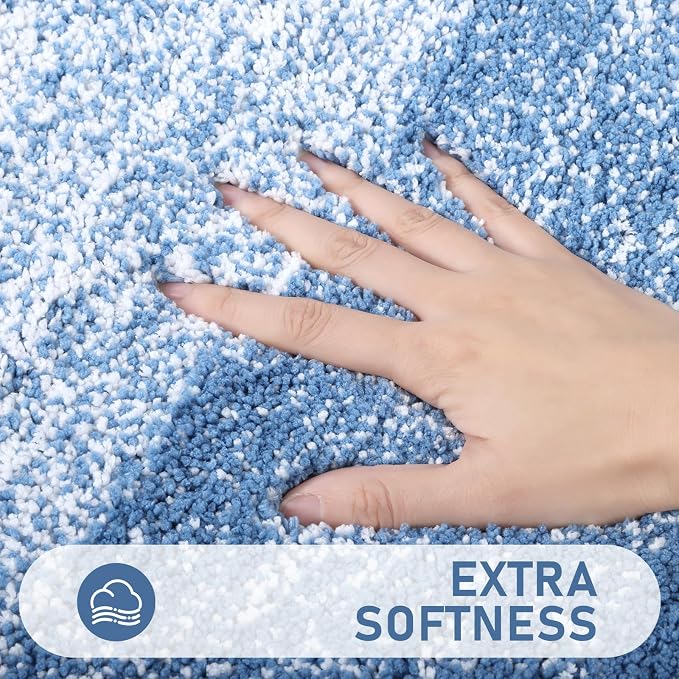 Bsmathom Bathroom Rug Set 4 Piece, Plush Microfiber Bath Mat, Blue | Super Water Absorbent, Non Slip Machine Washable Bath Rug Sets with Toilet Lid Cover and U-shaped Contour Toilet Mat