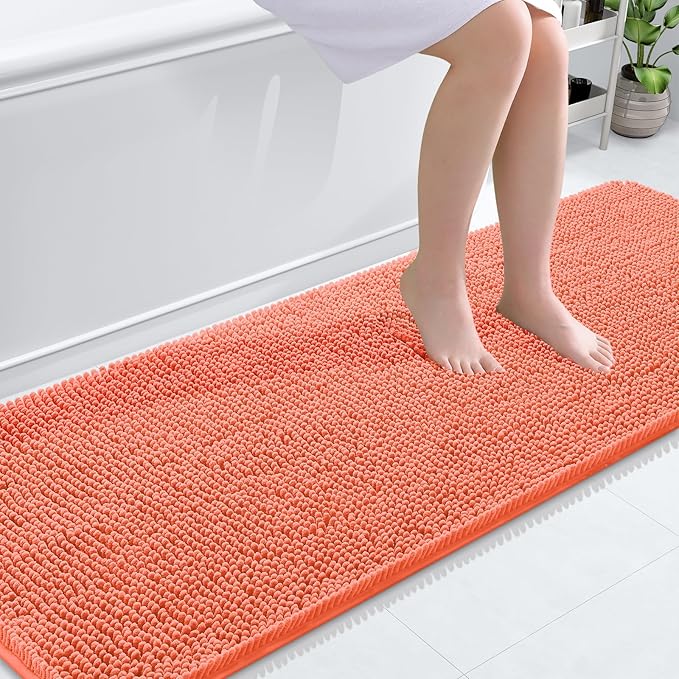 OLANLY Bathroom Runner Rugs 70x24, Extra Soft Absorbent Chenille Bath Rugs | Coral, Quick-Drying Rubber Backing, Machine Washable Long Bath Mat for Bathroom Floor, Tub and Shower, Home Decor Accessories