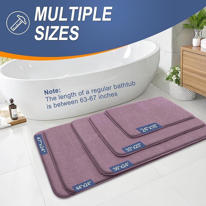 OLANLY Memory Foam Bathroom Runner Rug 47x24, Absorbent Long Mat, Deep Plum | Soft Quick Dry Bath Rugs, Non-Slip Carpet, Machine Washable Mat for Bathroom Floor, Tub and Shower, Home Decor Accessories