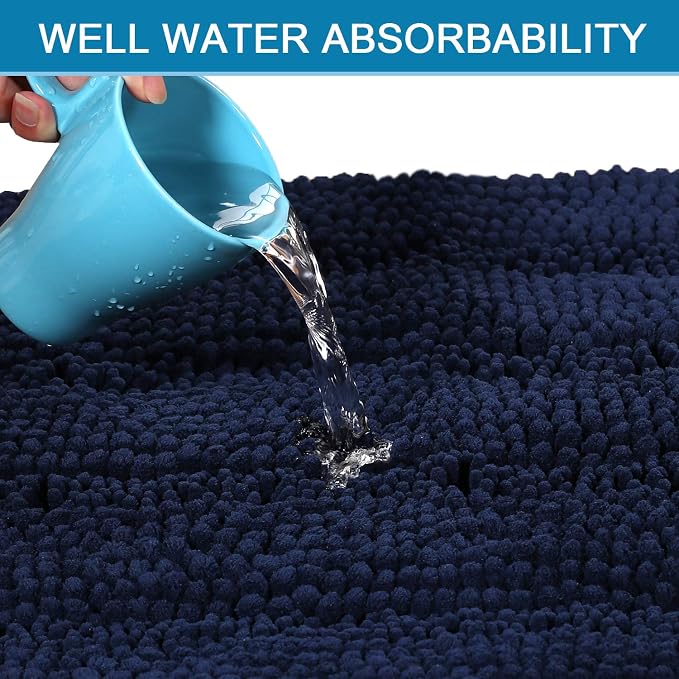 H.VERSAILTEX Bathroom Rugs Bath Mat Runner Rug Non Slip Kitchen Rug Extra Long Bath Rug Runners Oversized 59" x 20" Absorbent Washable Dry Fast Plush Area Rug for Bathroom/Bedroom - Navy