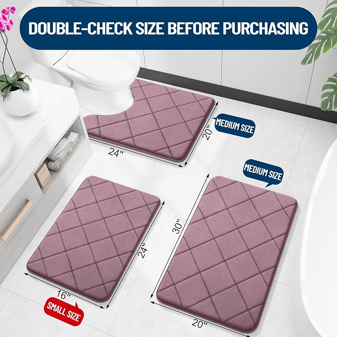 OLANLY Memory Foam Bath Mat 24x16, Ultra Soft and Absorbent Bathroom Rugs | Deep Plum, Quick Dry, Machine Washable Shower Bath Rugs, Comfortable Bath Carpet for Bathroom Floor, Tub and Shower