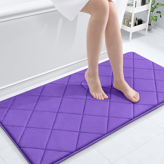 OLANLY Memory Foam Bath Mat 44x24, Ultra Soft and Absorbent Bathroom Rugs | Purple, Quick Dry, Machine Washable Shower Bath Rugs, Comfortable Bath Carpet for Bathroom Floor, Tub and Shower