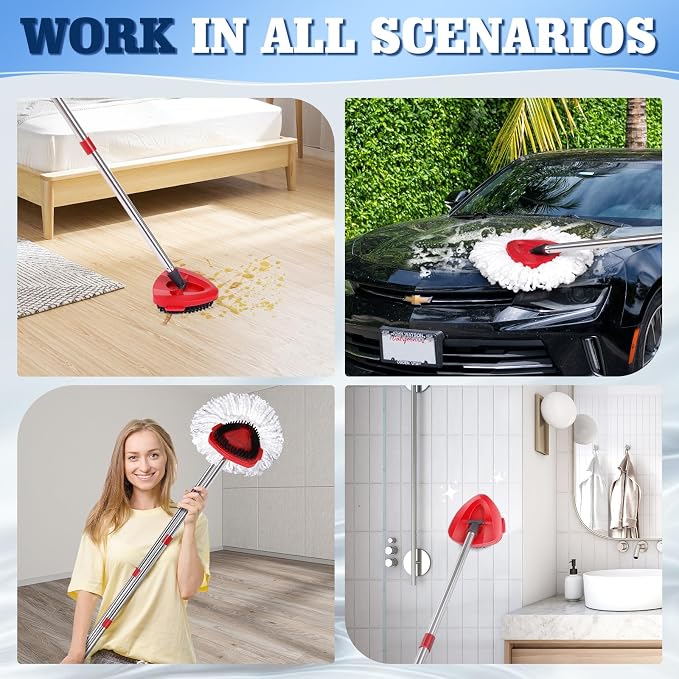 4 Pack Spin Mop Replacements Head Compatible with Ocedar EasyWring 1-Tank System,Microfiber Spin Mop Refills Head,1 Mop Scrub Brush + 1 Mop Base + 4 Pack Cleaning Floor Mop Head（White)