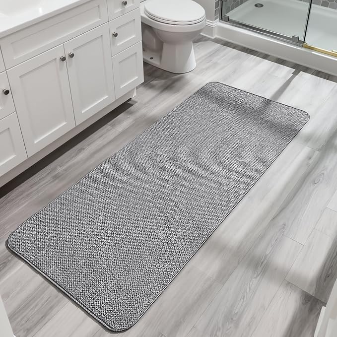 Bosap Bath Mat,Ultra Thin Bathroom Runner Rugs,Large Bath Mats for Bathroom,Quick Dry,Non-Slip,Machine Washable,Low Pile,Bath Rug,Shower Outside,Sink,Home Decor Accessories.Grey,3'x5'(36x60inch)