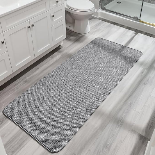 Bosap Bath Mat,Ultra Thin Bathroom Runner Rugs,Large Bath Mats for Bathroom,Quick Dry,Non-Slip,Machine Washable,Low Pile,Bath Rug,Shower Outside,Sink,Home Decor Accessories.Grey,1'9"x3'11"（21x47inch）