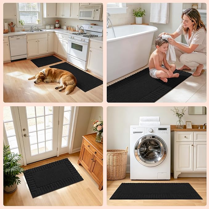 Pauwer Bathroom Rugs Sets 2 Piece, Non Slip Plush Bath Mats, Black | Machine Washable, Microfiber Shower Rugs, Absorbent Quick Dry, Floor Mat for Bath Floor Tub and Shower