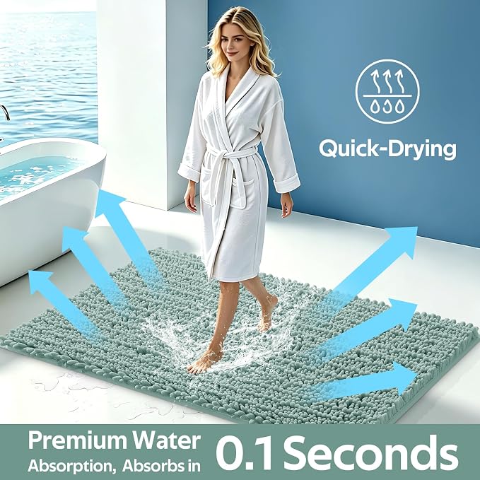 ACCUMTEK Upgrade Extra Eggshell Blue Bathroom Rug Set 3 Pieces Ultra Soft, Thick Absorbent Bath Mats, Non Slip Chenille Toilet Mat for Bathroom, Bedroom, Kitchen