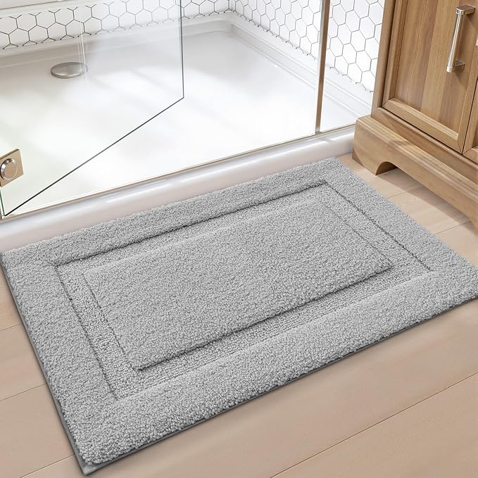 LUMI Ultra Soft Bathroom Rugs Absorbent, Non Slip Bath Mat 16X24, Grey | Machine Washable with Rubber Backing, Quick Dry, Premium Microfiber Plush Carpet for Bathtub and Shower Floor