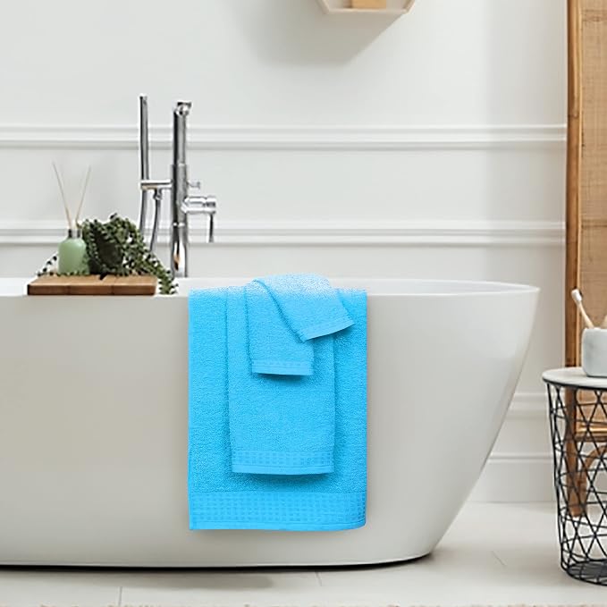 GLAMBURG 100% Cotton Ultra Soft 6 Pack Towel Set, Contains 2 Bath Towels 28x55 Inches, 2 Hand Towels 16x24 Inches & 2 WashCoths 12x12 Inch, Compact Absorbent Lightweight & Quickdry - Turquoise Blue