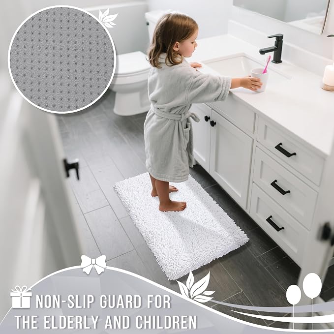 Yimobra Bathroom Rugs Sets 2 Piece, Soft Absorbent Bath Mat and U-Shaped Toilet Rug with Non Slip Backing, Luxury Shaggy Bath Mats for Bathroom, Machine Washable, 31.5"x20"+24"x20", White