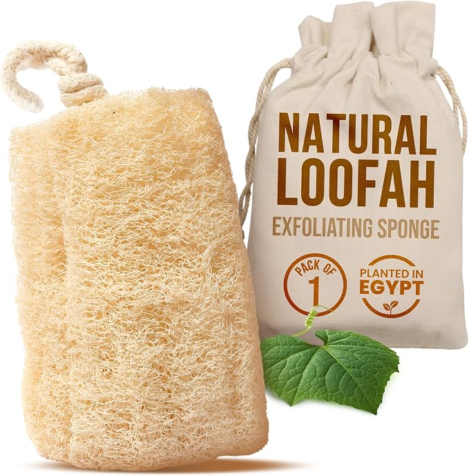 SERRENTO Natural Loofah Sponge – Egyptian Luffa Body Scrubber Pack of 1 for Men & Women, Natural Bath & Shower Loofah Exfoliator, All Natural Loofah Sponges for Face Back & Body, 6" x 6"