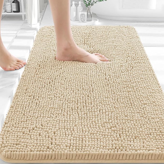 OLANLY Bathroom Rugs 30x20, Extra Soft Absorbent Chenille Bath Rugs | Beige, Quick-Drying Rubber Backing, Machine Washable Bath Mat for Bathroom Floor, Tub and Shower, Home Decor Accessories