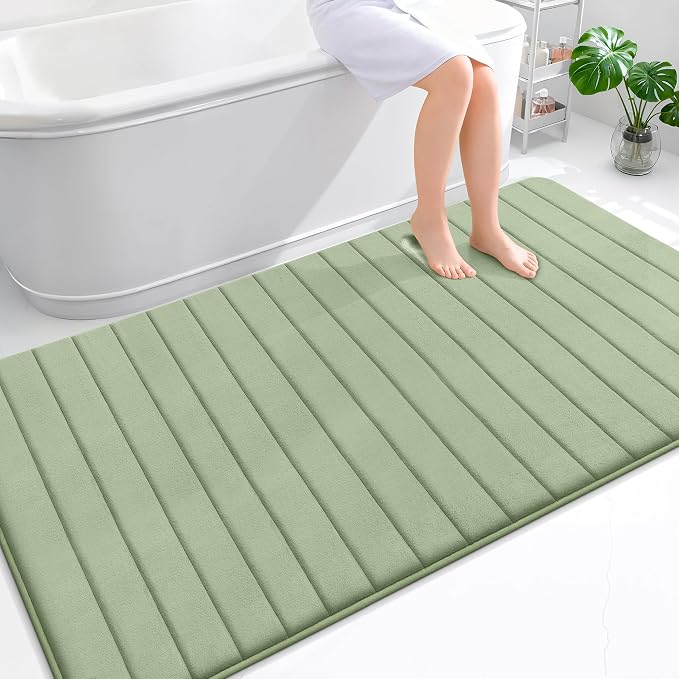OLANLY Memory Foam Large Bath Mat 70x46, Super Soft Absorbent Bathroom Rugs | Sage Green, Quick Dry Bath Rug, Machine Washable Shower Floor Mats, Bathmat Carpet for Bathroom Floor, Tub and Shower