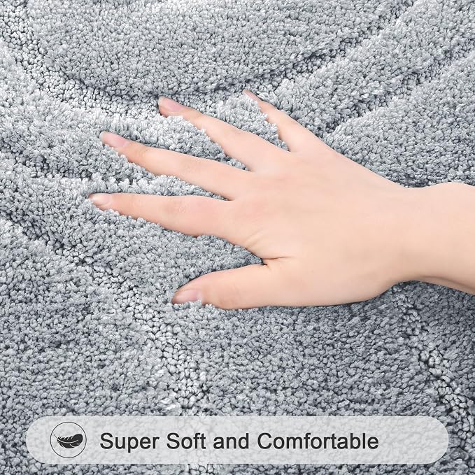 HEBE Bathroom Rugs Sets 2 Piece, Non Slip Washable Absorbent Bath Mat Set | Super Soft Plush Microfiber Bathroom Mats with Runner Set, Solid Bathmat for Floor, Bath Rug for Tub, Shower, Vanity