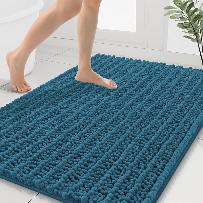 Smiry Bathroom Rugs 40X32, Extra Soft Rubber Backing Chenille Bath Mats | Peacock Blue Machine Washable Non Slip Quick Dry Bath Mats for Bathroom Floor, Tub, Shower, Home Decor Accessories