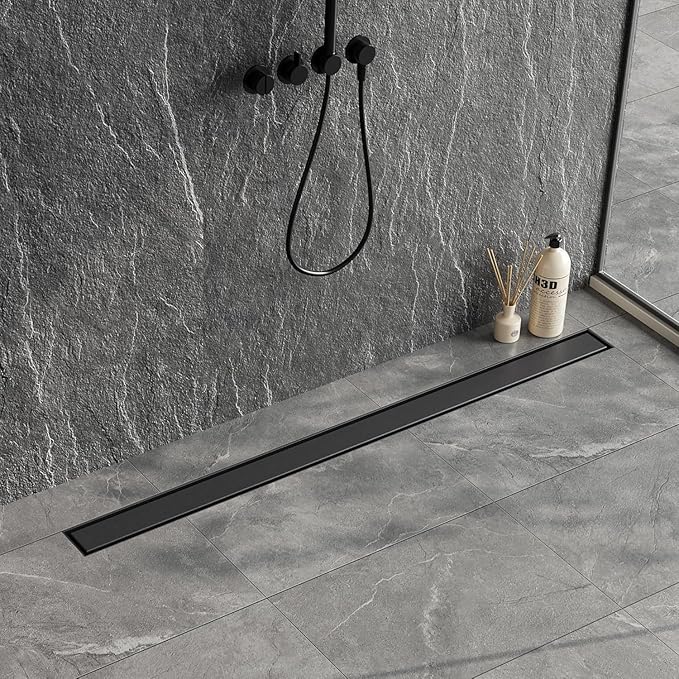 Neodrain 60 in Matte Black Linear Shower Drain- with 2-in-1 Flat & Tile Insert Cover, 304 Stainless Steel Rectangle Shower Floor Drain,Floor Shower Drain