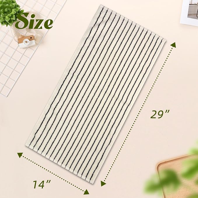 Black and White Striped Hand Towels for Bathroom, Vintage Kitchen Decor | Guest Use, Adults & Kids, Natural Cotton, 14” x 29”