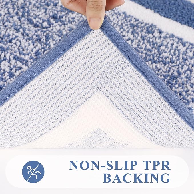 Pauwer Bathroom Rug Sets 3 Piece, Non Slip Washable Bath Mat, Blue | Soft Plush Microfiber, Super Absorbent Floor Carpet, U Shaped Toilet Mats, Quick Dry, Shaggy Shower Rugs Runners