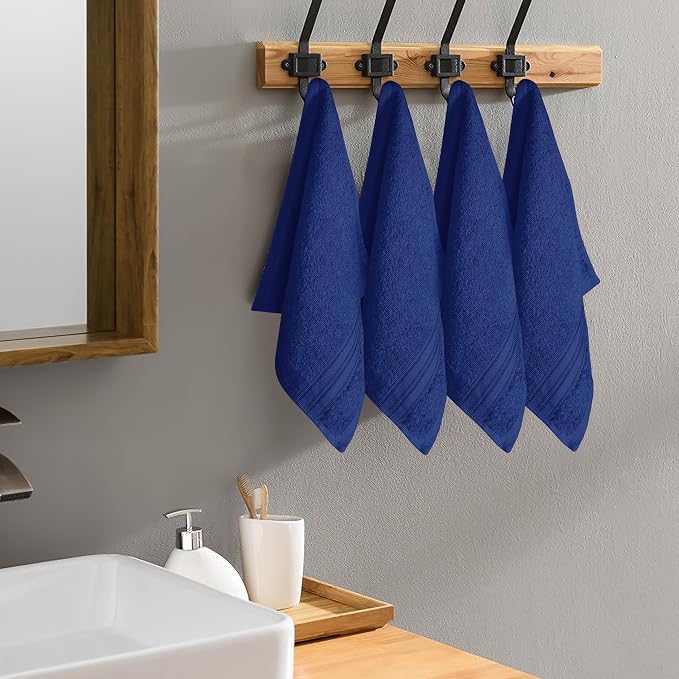 BOUTIQUO Ultra Soft Cotton Washcloths, Contains 12 Piece Face Cloths 12x12 inch, Ideal for Everyday use Face Towels, Compact & Lightweight Multi Purpose Washcloths - Navy Blue