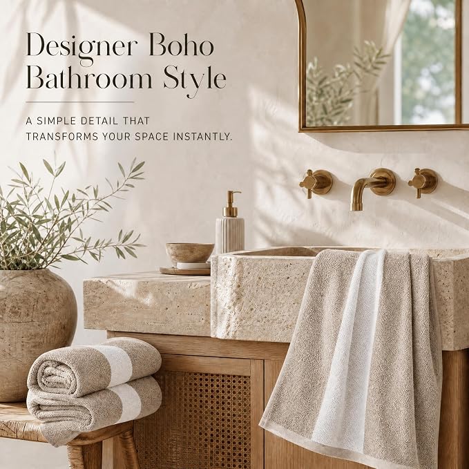Decorative Hand Towels Set of 2 - Soft Boho Cotton for Bathroom or Kitchen | Absorbent, Lightweight and Quick Drying - Perfect to Elevate Any Bath Decoration at Home