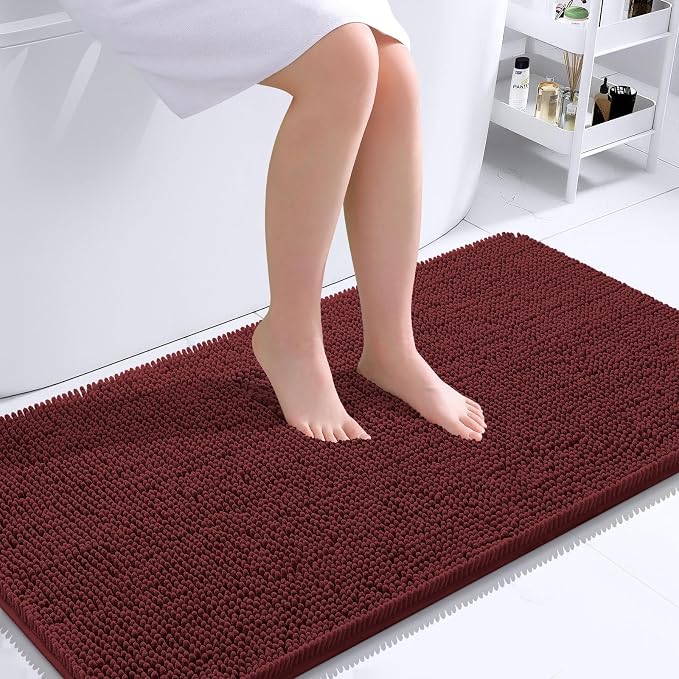 OLANLY Bathroom Runner Rugs 40x24, Extra Soft Absorbent Chenille Bath Rugs | Andorra Red-Brown, Quick-Drying Rubber Backing, Machine Washable Long Bath Mat for Bathroom Floor, Tub and Shower, Home Decor
