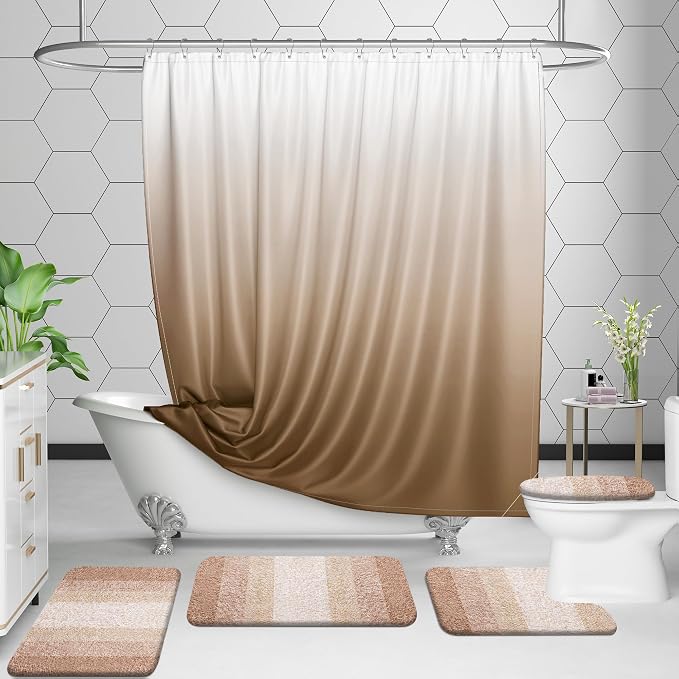 OLANLY Microfiber Bathroom Rugs Sets 3 Piece, 36"x24"+24"x16"+24"x20" | Beige, Soft Absorbent Bath Mats and U-Shaped Contour Toilet Rug, Plush Shaggy Bath Mat Set for Bathroom