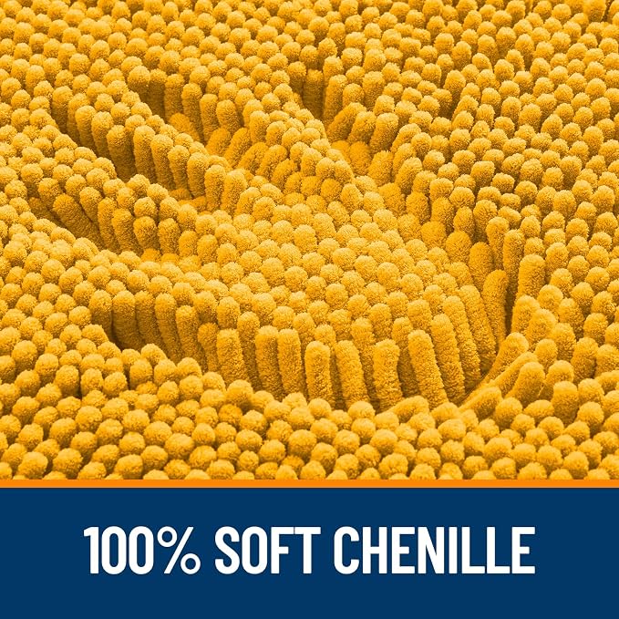 OLANLY Bathroom Runner Rugs 44x24, Soft Absorbent Chenille Bath Rugs, Rubber Backing Quick Dry, Machine Washable Long Bath Mats for Bathroom, Tub and Shower, Home Decor Accessories, Golden Yellow | Golden Yellow, Quick-Drying Rubber Backing, Washable L...