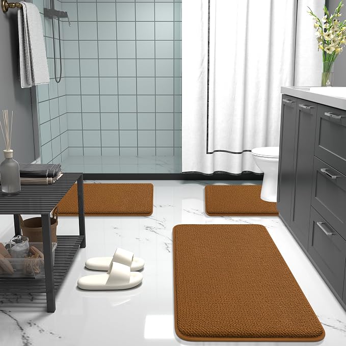 OLANLY Memory Foam Bathroom Runner Rugs 47x17, Absorbent Long Mat, Ochre | Soft Quick Dry Bath Rugs, Non-Slip Carpet, Machine Washable Mat for Bathroom Floor, Tub and Shower, Home Decor Accessories