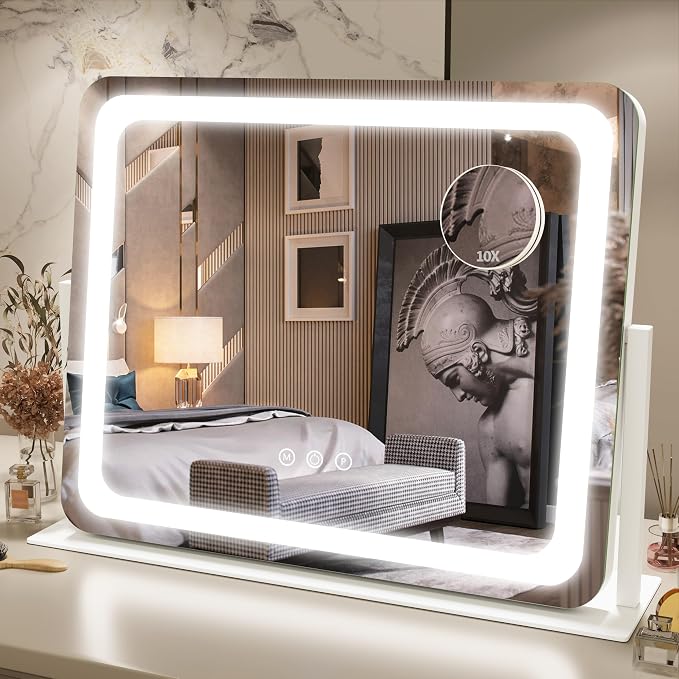 FENNIO Vanity Mirror with Lights 22''x17'' Makeup Mirror with Lights,Vanity Mirror Touch Screen with 3-Color Lighting,Dimmable,for Vanity Desk Tabletop