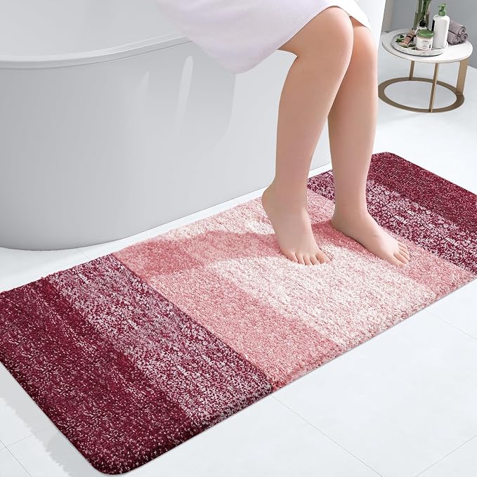 OLANLY Bathroom Runner Rug 47x20, Extra Soft Absorbent Microfiber Bath Rugs | Red, Non-Slip Quick-Drying Rubber Backing, Machine Washable Long Bath Mat for Floor, Tub and Shower, Home Decor Accessories