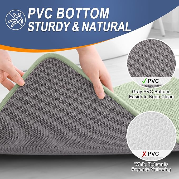 OLANLY Memory Foam Bathroom Runner Rugs 70x24, Long Bath Mats, Sage Green | Soft Quick Dry Bath Rugs, Non-Slip, Absorbent Machine Washable Mat for Bathroom Floor, Tub and Shower, Home Decor Accessories
