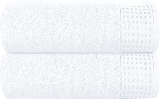 GLAMBURG Cotton 2 Pack Oversized Bath Sheet 35 x 70, Large Bath Sheet, Ultra Absorbent, Compact, Eco-Friendly and 100% Recyclable, Quick Drying and Lightweight Towel - White