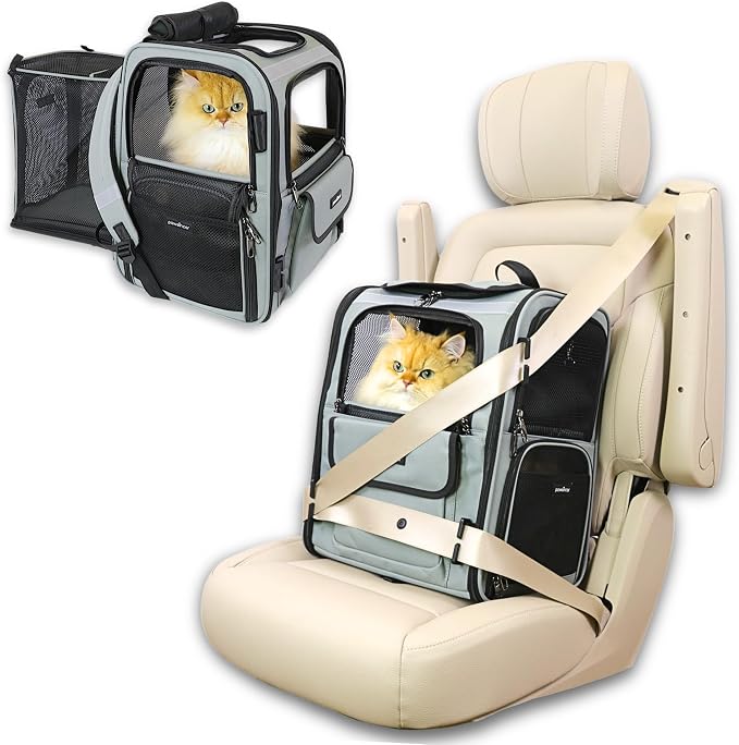Crash-Tested Multi-Window & Expandable Cat Backpack Carrier | 2-in-1 Crash-Tested Portable Small Dog Car Seat & Pet Backpack Carrier | CPS Certified for Crash Protection & Safe Pet Travel