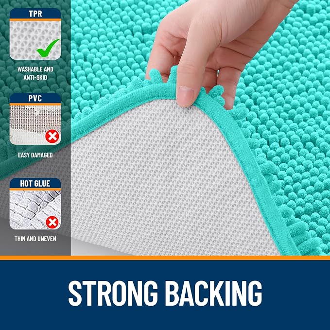 OLANLY Bathroom Rugs 35x24, Extra Soft Absorbent Chenille Bath Rugs | Teal, Quick-Drying Rubber Backing, Machine Washable Bath Mat for Bathroom Floor, Tub and Shower, Home Decor Accessories