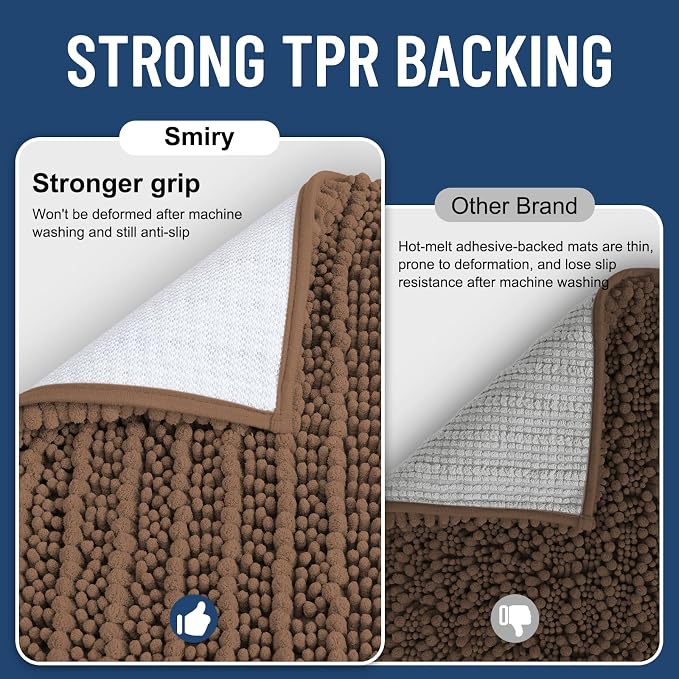 Smiry Bathroom Rugs 48X32, Extra Soft Rubber Backing Chenille Bath Mats | Mocha Machine Washable Non Slip Quick Dry Bath Mats for Bathroom Floor, Tub, Shower, Home Decor Accessories