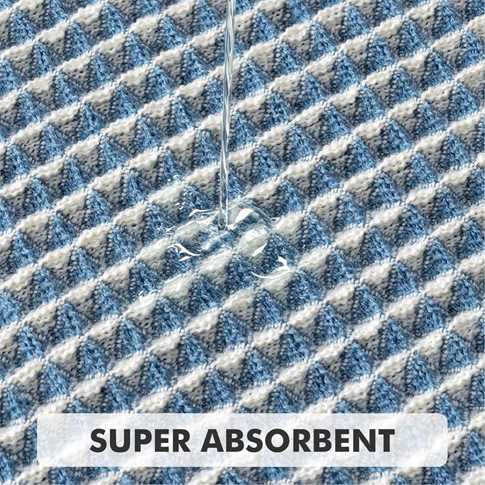 MIULEE Set of 2 Waffle Bathroom Rugs Boho Bath Mat Blue&Cream 18x30 Inch | Non Slip, Super Absorbent, Washable, Ultra Soft, Rubber Backed Bath Rugs for Bathroom Floor Tub Shower