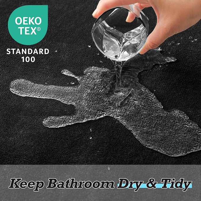 Bathroom Rugs Sets 2 Piece, Non-Slip & Quick Dry Bath Mat Set, Ultra Soft Velvet Bath Rugs for Bathroom, Toilet and Shower Floor, Black